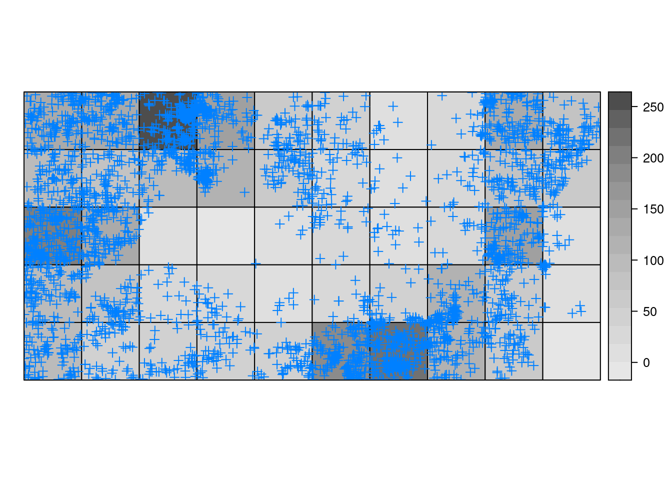 Spatial distribution of trees in a rain forest.