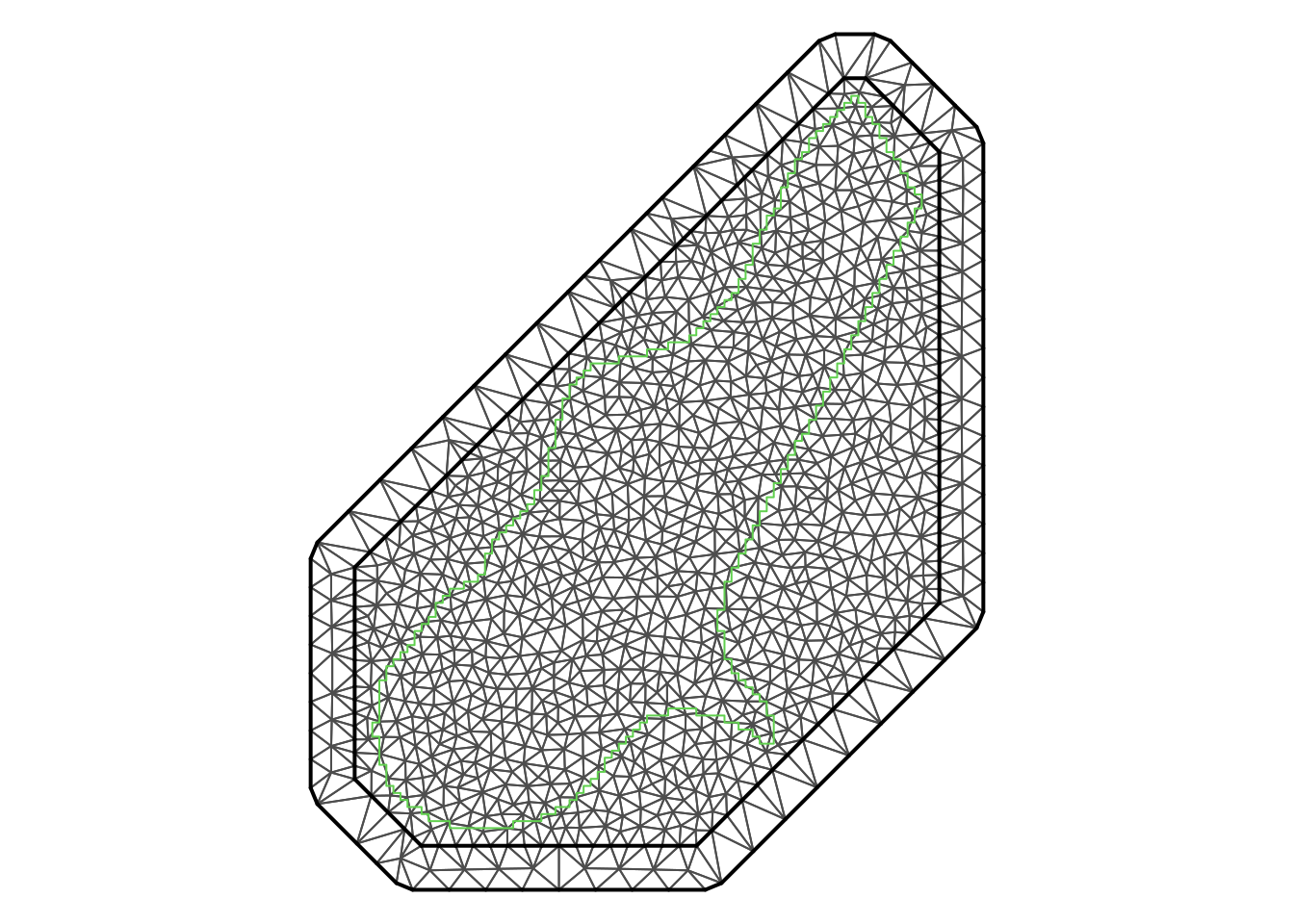 Mesh created for the analysis of the `meuse` dataset with INLA and SPDEs.