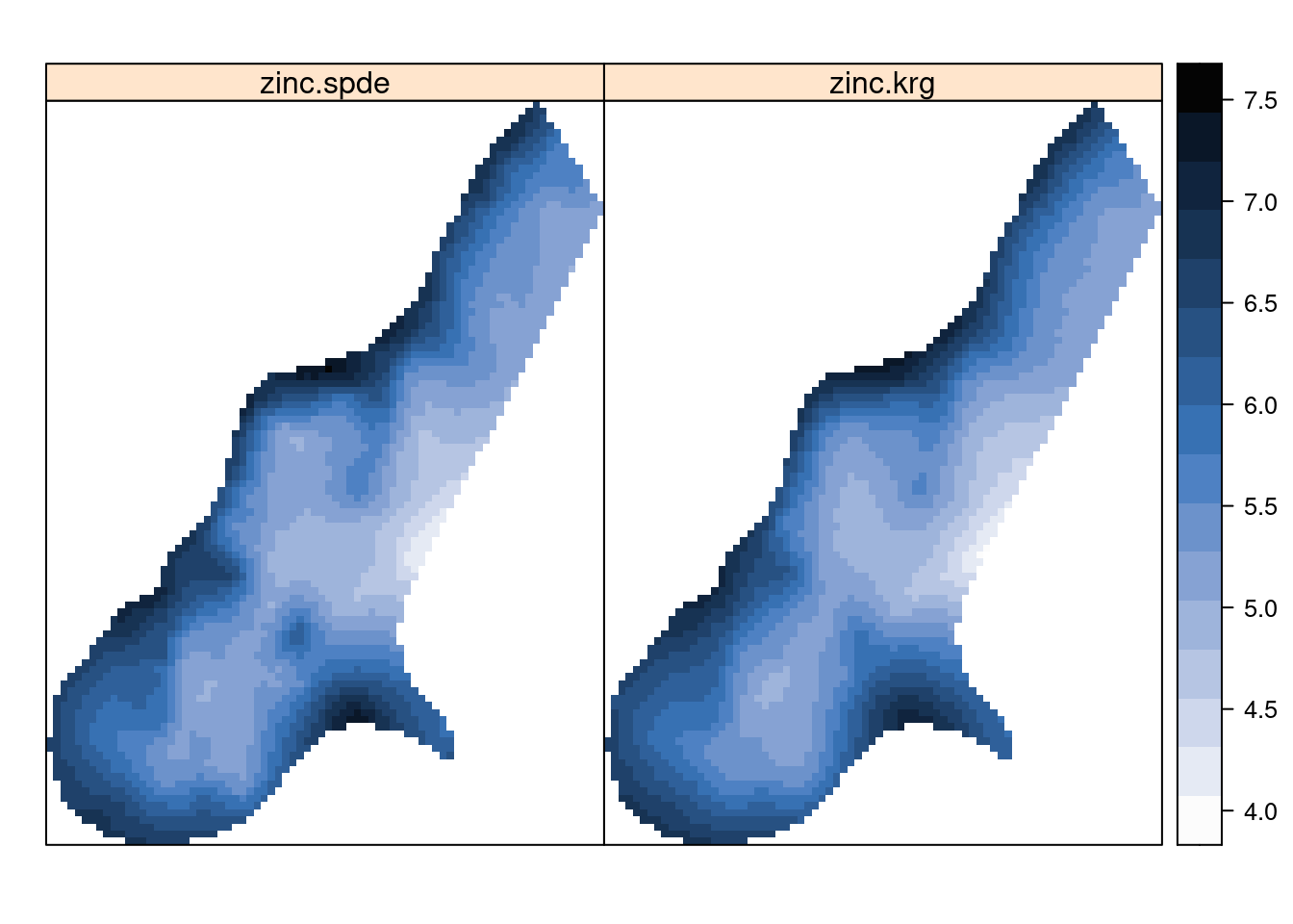 Posterior means of log-concentration of zinc.