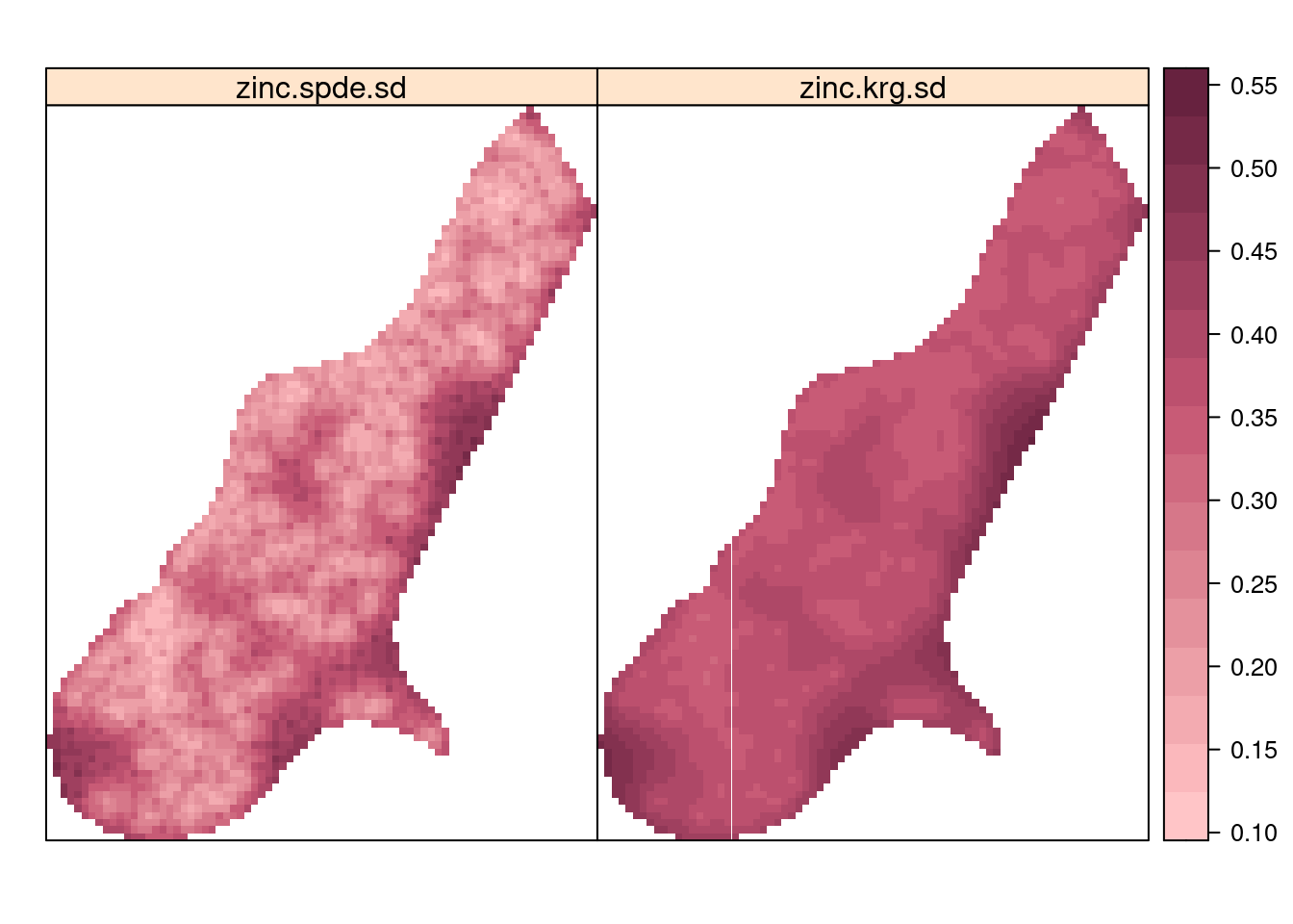 Posterior prediction standard deviations of log-concentration of zinc.