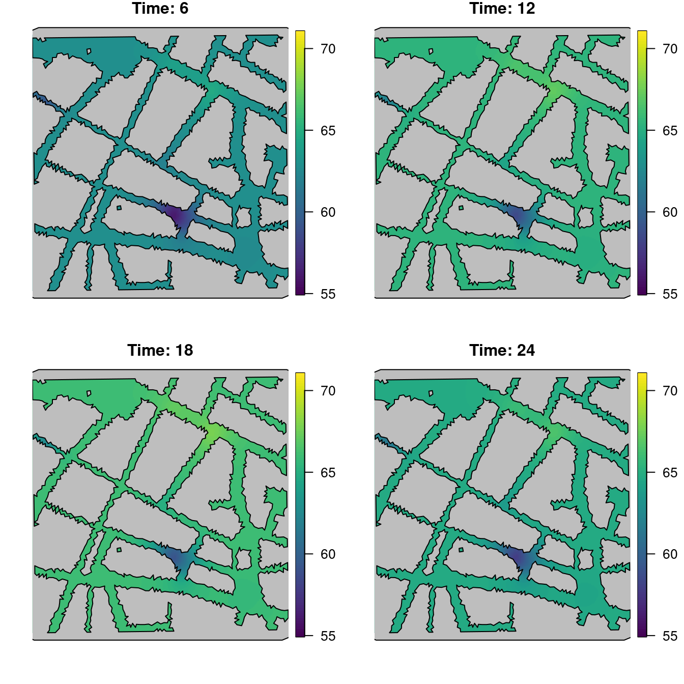 Point estimates of the noise level at different times.