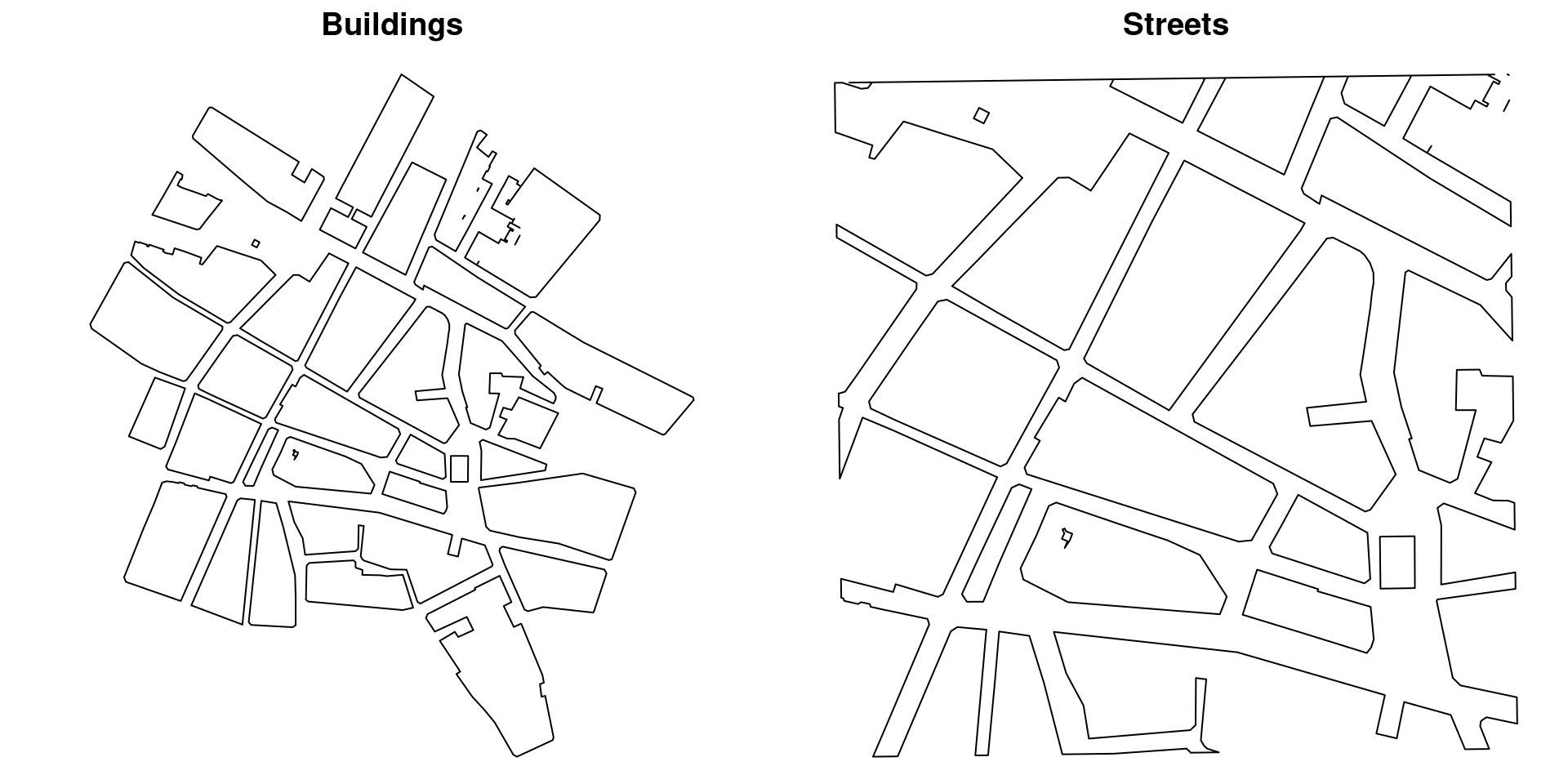 Building and street boundaries obtained from OpenStreetMap.