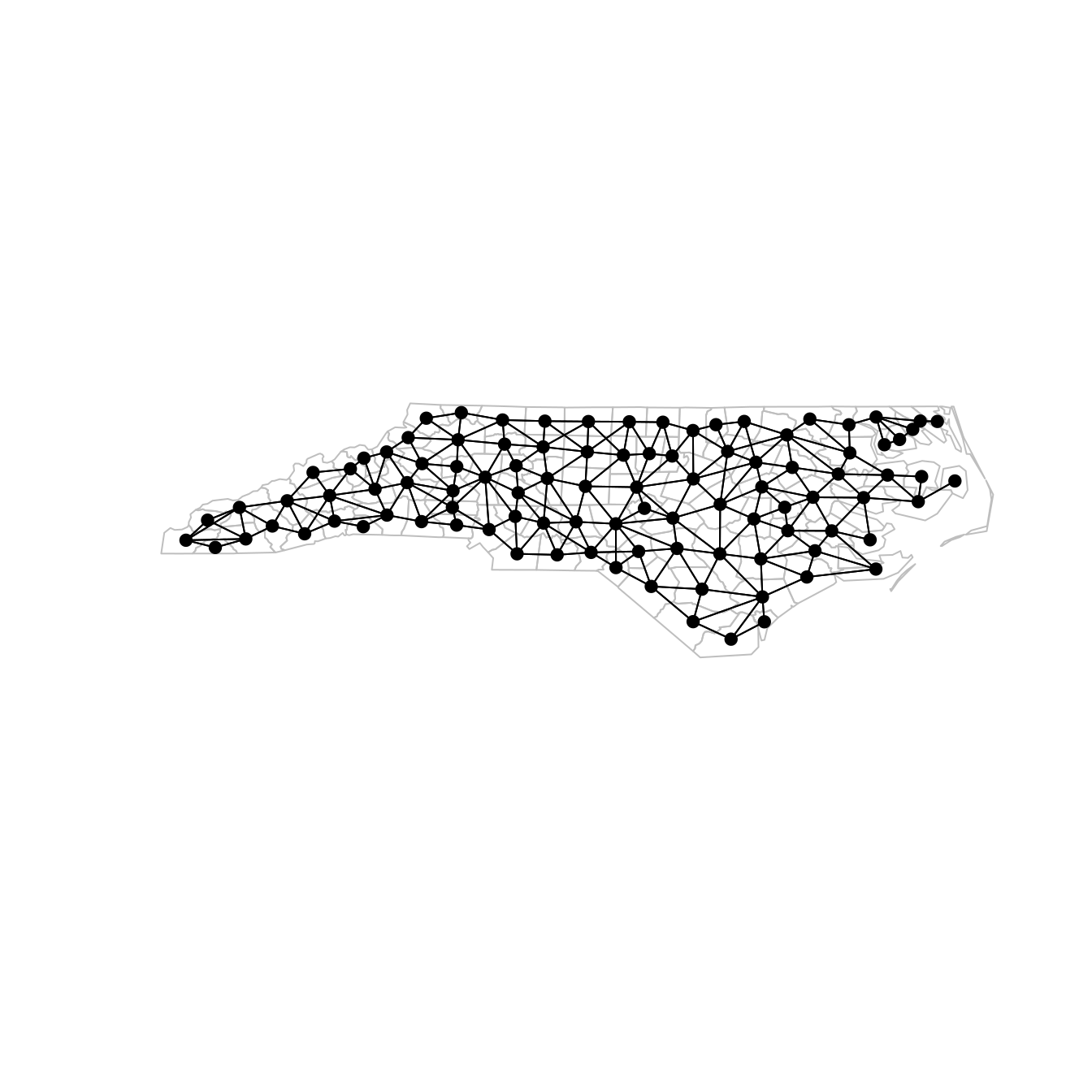 Counties in North Carolina and their neighborhood structure.